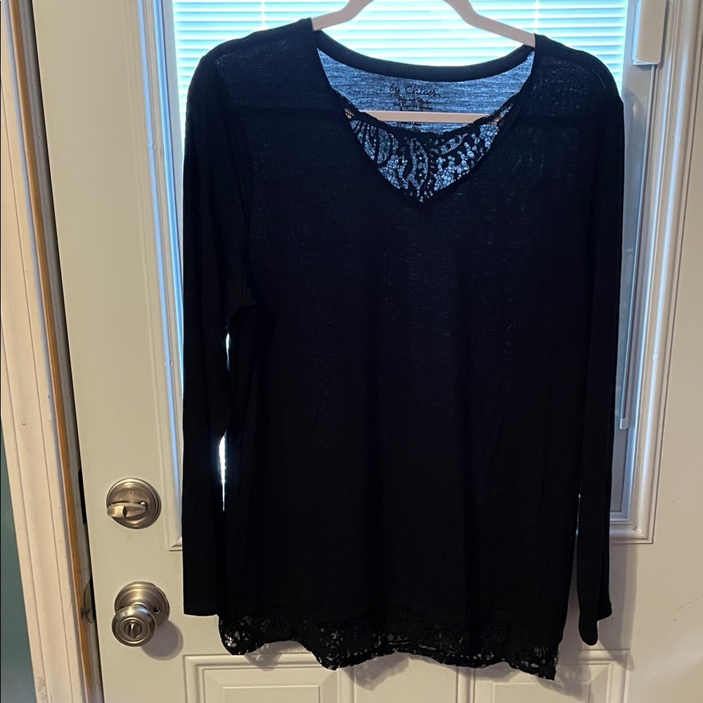 Chico's Black Long Sleeve Top with Lace Detail